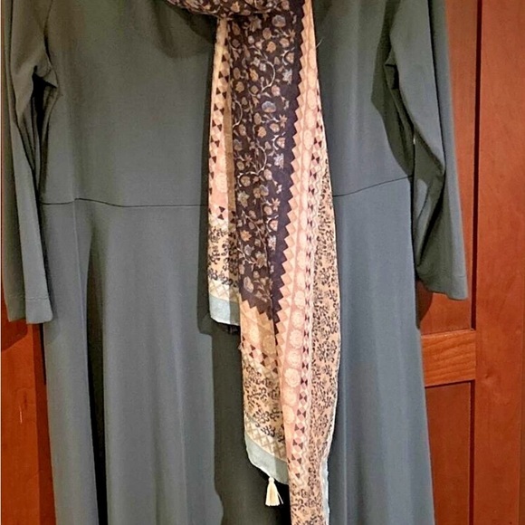 Dark Teal Jersey Knit/Spandex Lands End Dress size XL, NWT--& patterned scarf - Picture 1 of 8